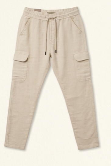 Premium Heavyweight Cotton Linen Cargo Pants - Sand Beige