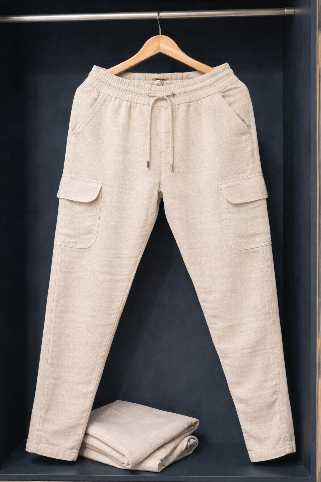 Premium Heavyweight Cotton Linen Cargo Pants - Sand Beige