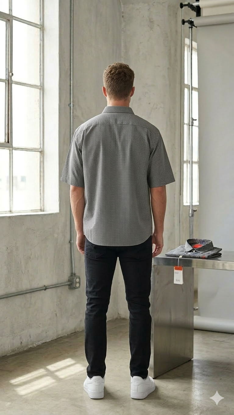 Men's Grey/black Half Sleeve Shirt with Red Cherry Embroidery