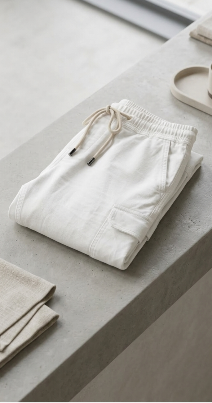 Premium Heavyweight Cotton Linen Cargo Pants  White/Bone