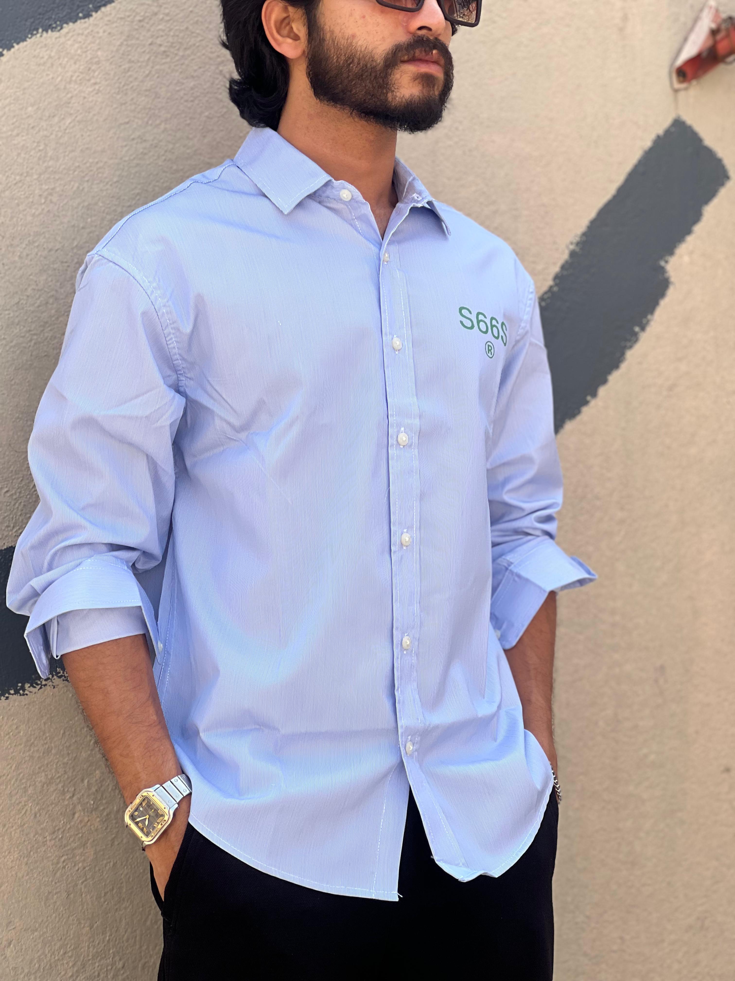 S66S® Premium Light Blue Casual Shirt for Men – Slim Fit Street Style