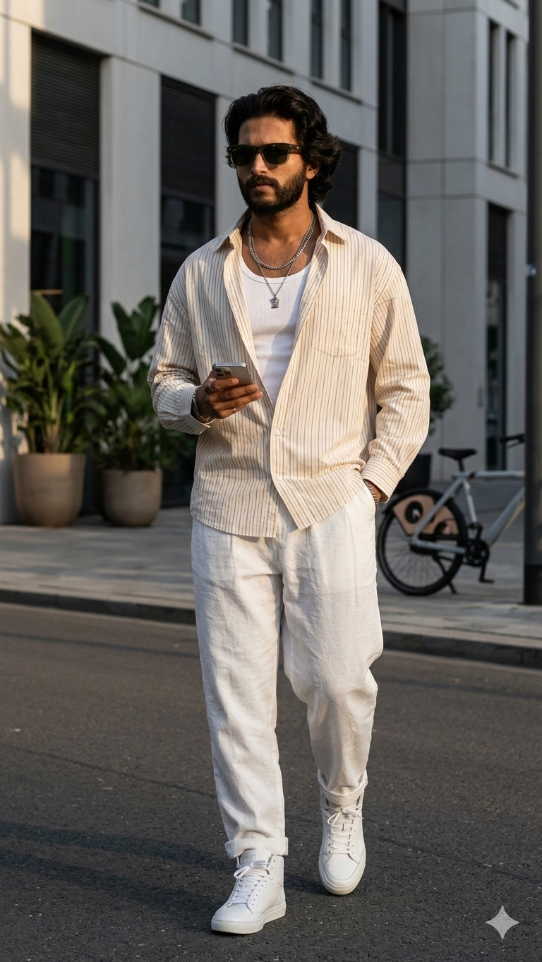 Premium Cream Striped Oversized Shirt – Relaxed Drop Shoulder Cotton Shirt