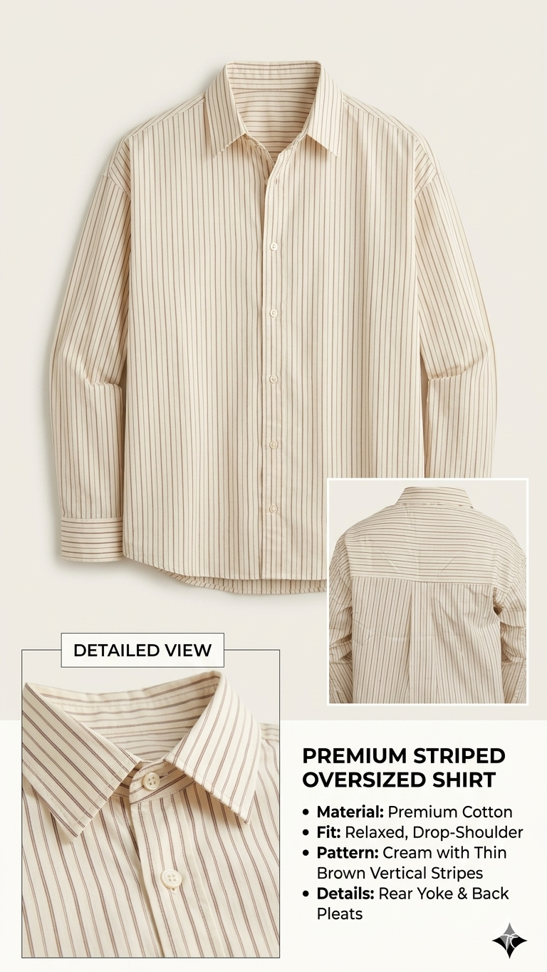 Premium Cream Striped Oversized Shirt – Relaxed Drop Shoulder Cotton Shirt