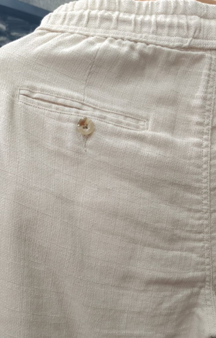 Premium Heavyweight Cotton Linen Cargo Pants - Sand Beige