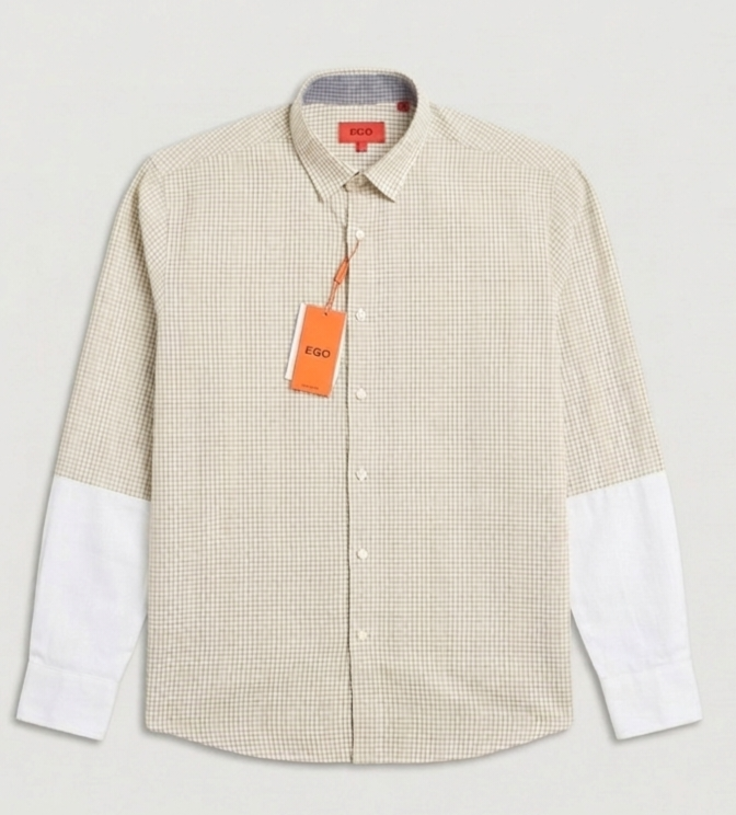 Vintage Micro-Check Boxy Shirt (Beige(cream)/White)