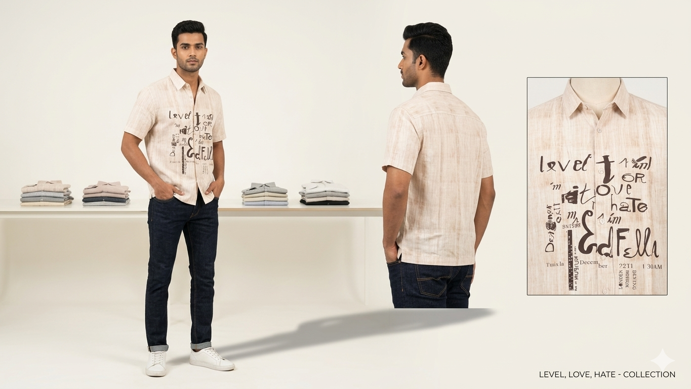 Men’s Beige Typography Oversized Shirt – Premium Casual Street Style