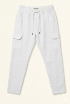 Premium Heavyweight Cotton Linen Cargo Pants  White/Bone