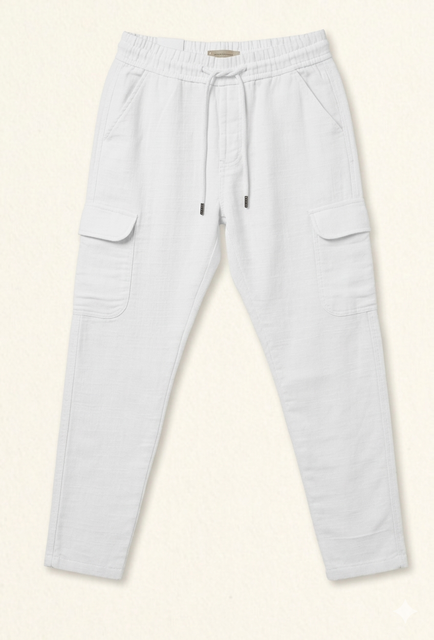 Premium Heavyweight Cotton Linen Cargo Pants  White/Bone