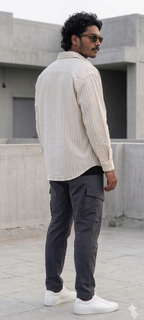 Premium Cream Striped Oversized Shirt – Relaxed Drop Shoulder Cotton Shirt