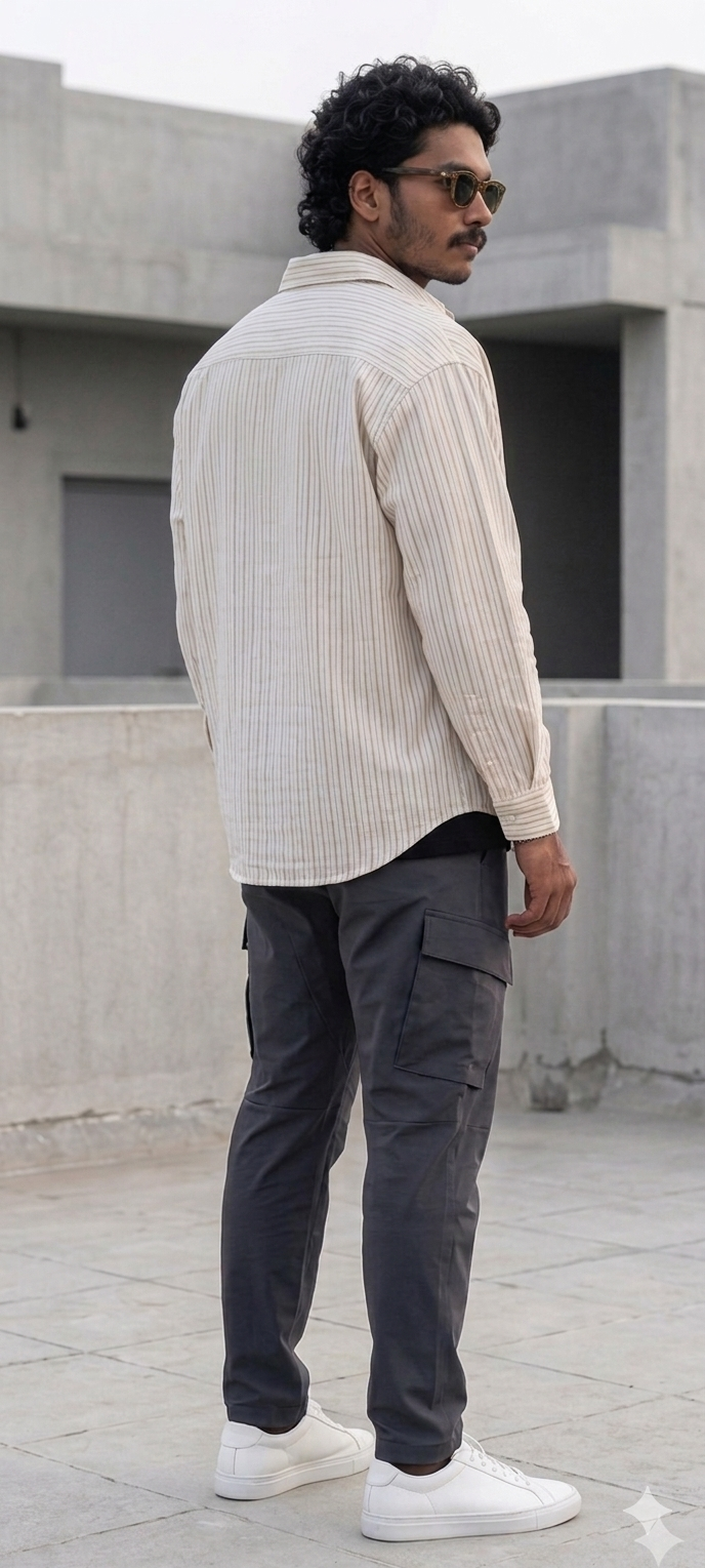 Premium Cream Striped Oversized Shirt – Relaxed Drop Shoulder Cotton Shirt