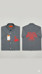 Men's Grey/black Half Sleeve Shirt with Red Cherry Embroidery