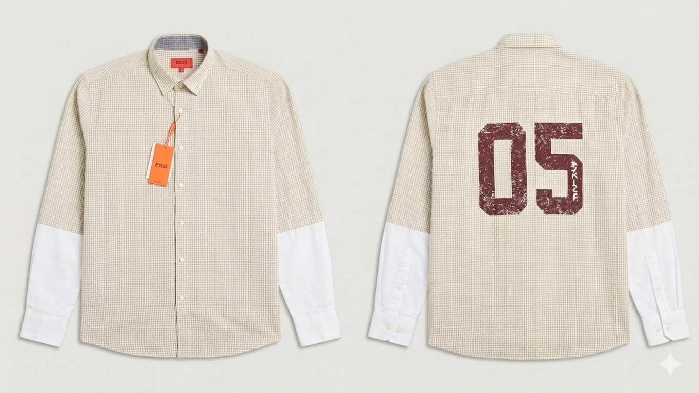 Vintage Micro-Check Boxy Shirt (Beige(cream)/White)