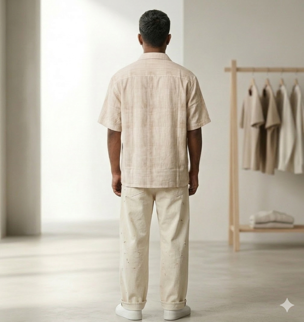 Men’s Beige Typography Oversized Shirt – Premium Casual Street Style