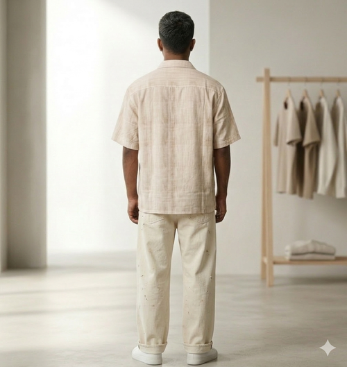 Men’s Beige Typography Oversized Shirt – Premium Casual Street Style