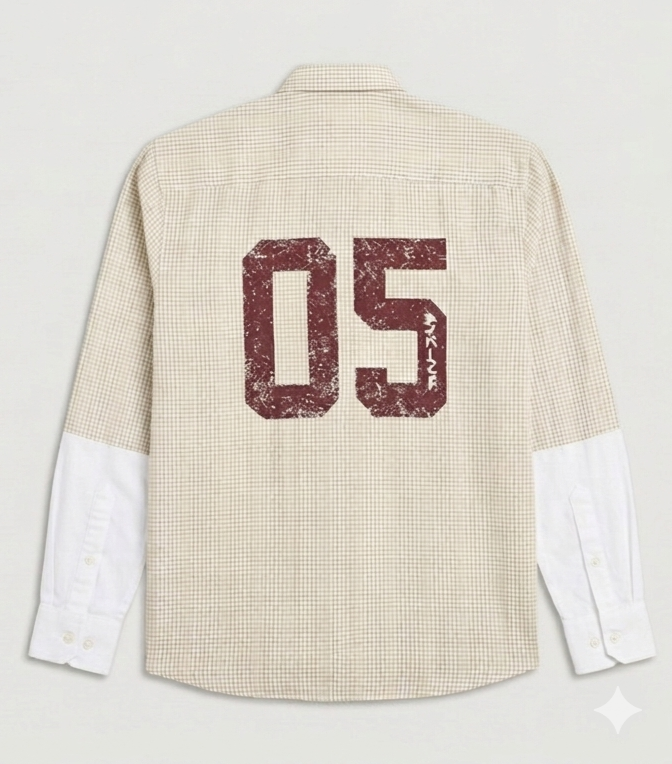 Vintage Micro-Check Boxy Shirt (Beige(cream)/White)